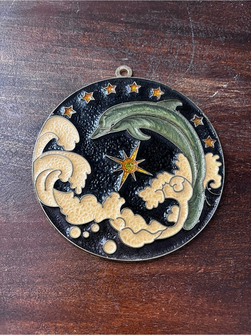 Vintage Dolphin Wave Enamel Sun Catcher Nautical Star Accent